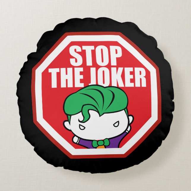 Chibi "Stop the Joker"-skylt Rund Kudde (Framsidan)