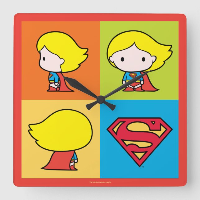 Chibi Supergirl Character Turnabout Fyrkantig Klocka (Framsida)