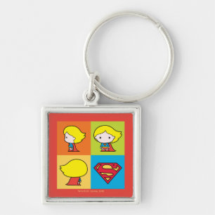 Chibi Supergirl Character Turnround Fyrkantig Silverfärgad Nyckelring