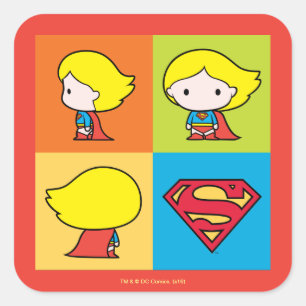 Chibi Supergirl Character Turnround Fyrkantigt Klistermärke