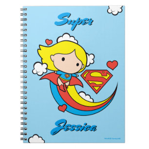 Chibi Supergirl Flies Rainbow Anteckningsbok Med Spiral