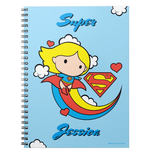 Chibi Supergirl Flies Rainbow Anteckningsbok Med Spiral (Framsidan)