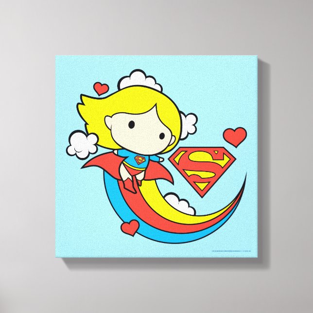 Chibi Supergirl Flies Rainbow Canvastryck (Framsida)