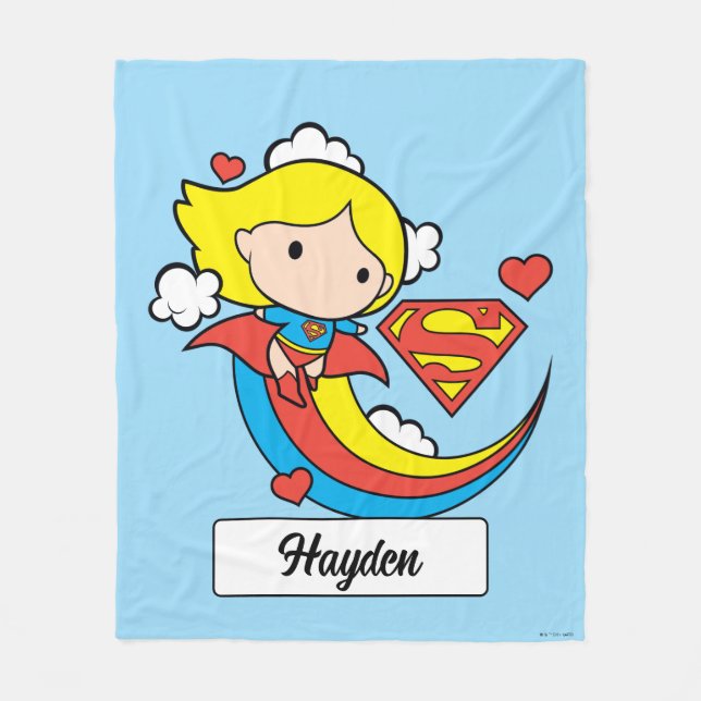 Chibi Supergirl Flies Rainbow Fleecefilt (Framsidan)