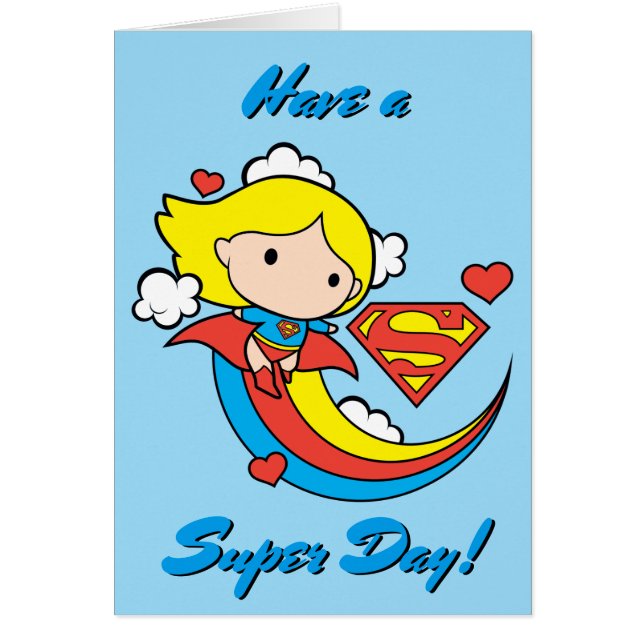 Chibi Supergirl Flies Rainbow Hälsningskort (Framsidan)