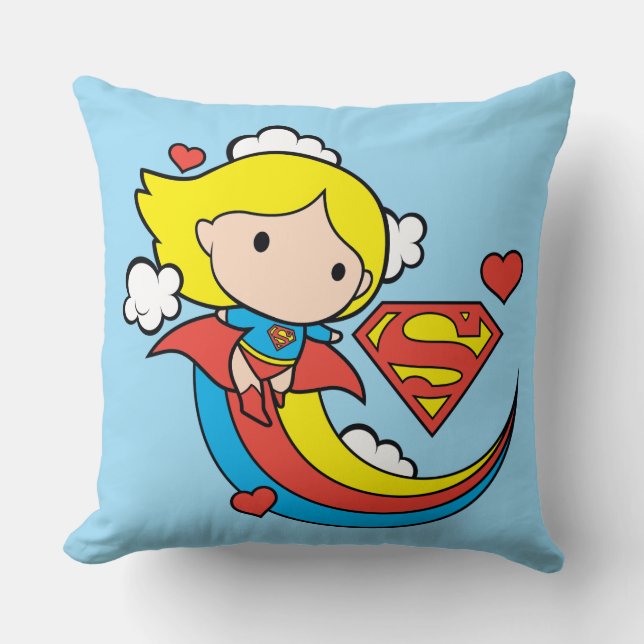 Chibi Supergirl Flies Rainbow Kudde (Framsida)