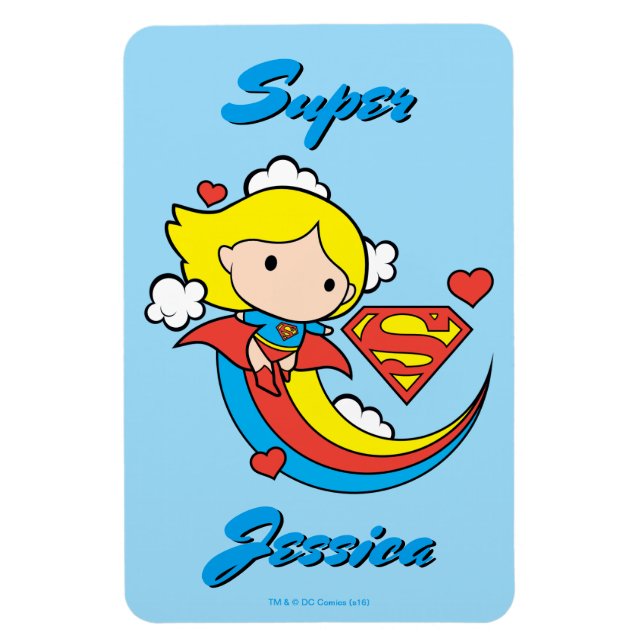 Chibi Supergirl Flies Rainbow Magnet (Vertikal)