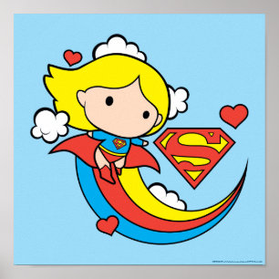 Chibi Supergirl Flies Rainbow Poster