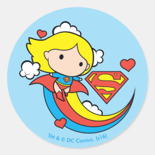 Chibi Supergirl Flies Rainbow Runt Klistermärke