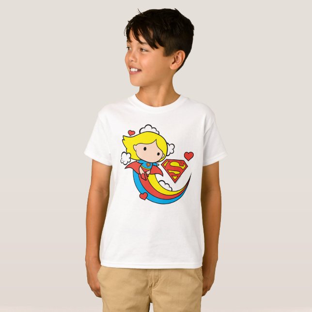Chibi Supergirl Flies Rainbow T-shirt (Hel framsida)