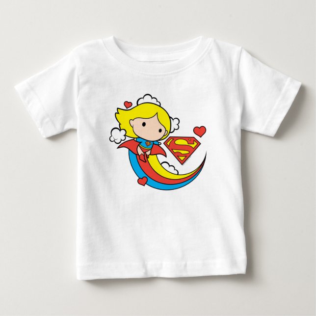 Chibi Supergirl Flies Rainbow T-shirt (Framsida)