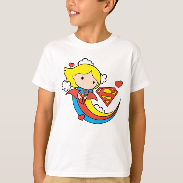 Chibi Supergirl Flies Rainbow T-shirt (Framsida)