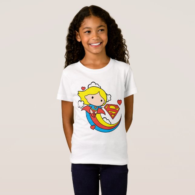 Chibi Supergirl Flies Rainbow T-shirt (Hel framsida)