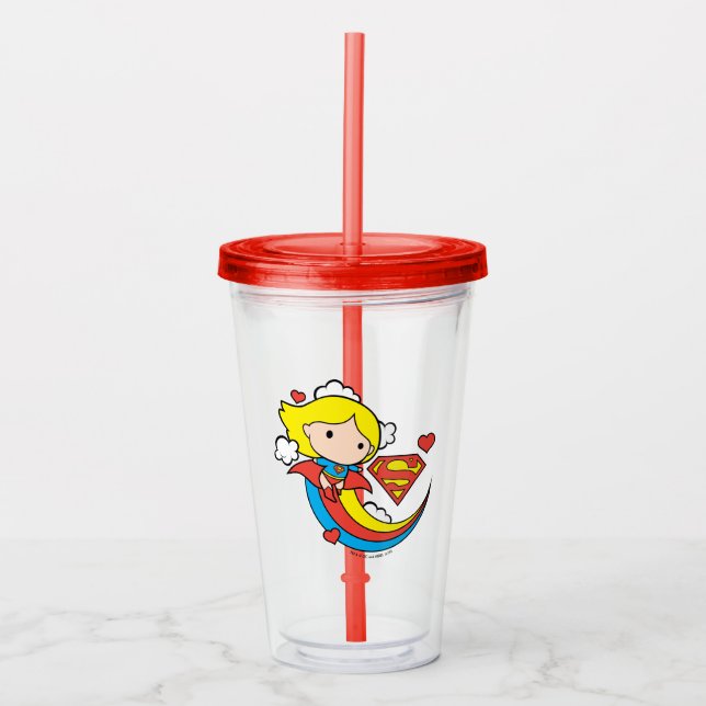 Chibi Supergirl Flies Rainbow Take Away Mugg (Framsida)