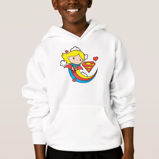 Chibi Supergirl Flies Rainbow Tee Shirt (Framsida)