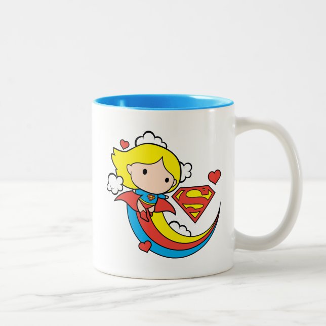 Chibi Supergirl Flies Rainbow Två-Tonad Mugg (Höger)