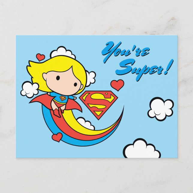 Chibi Supergirl Flies Rainbow Vykort (Framsida)