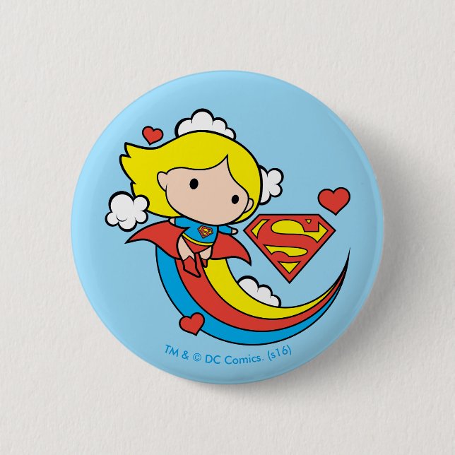 Chibi Supergirl Flying Rainbow Knapp (Framsida)