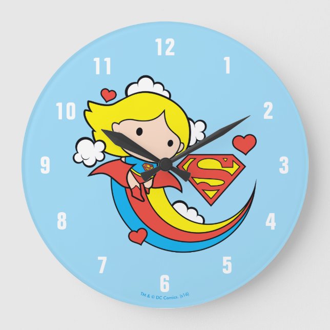 Chibi Supergirl Flying Rainbow Stor Klocka (Framsida)