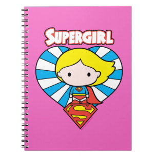Chibi Supergirl Starburst Heart och Logotyp Anteckningsbok Med Spiral