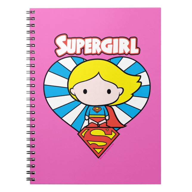 Chibi Supergirl Starburst Heart och Logotyp Anteckningsbok Med Spiral (Framsidan)