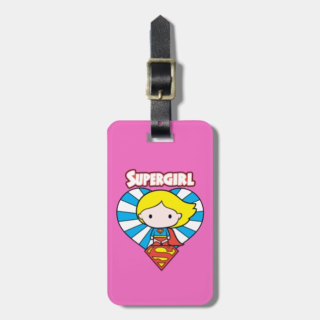 Chibi Supergirl Starburst Heart och Logotyp Bagagebricka (Vertikal Framsida)