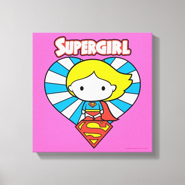 Chibi Supergirl Starburst Heart och Logotyp Canvastryck (Framsida)