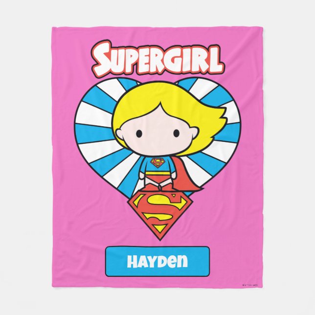 Chibi Supergirl Starburst Heart och Logotyp Fleecefilt (Framsidan)
