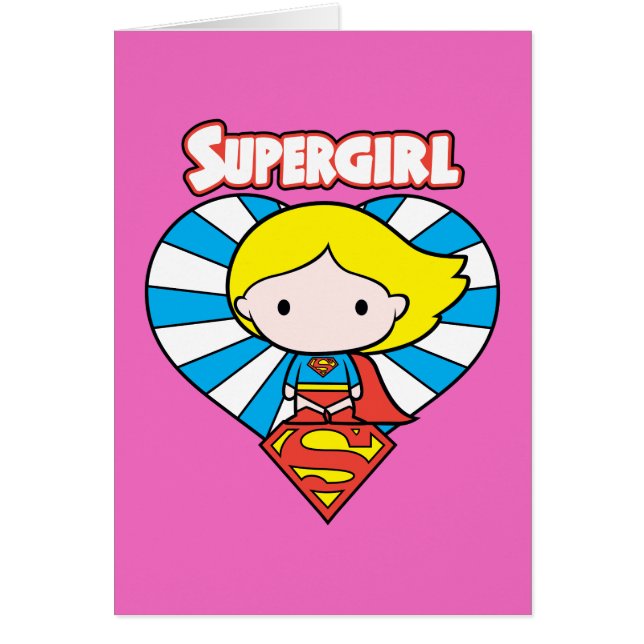 Chibi Supergirl Starburst Heart och Logotyp Hälsningskort (Framsidan)