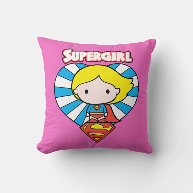 Chibi Supergirl Starburst Heart och Logotyp Kudde (Framsida)