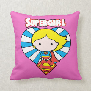 Chibi Supergirl Starburst Heart och Logotyp Kudde