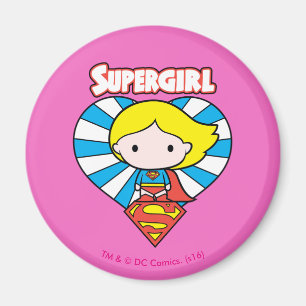 Chibi Supergirl Starburst Heart och Logotyp Magnet