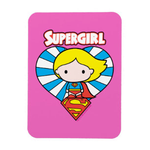 Chibi Supergirl Starburst Heart och Logotyp Magnet