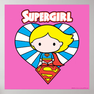Chibi Supergirl Starburst Heart och Logotyp Poster