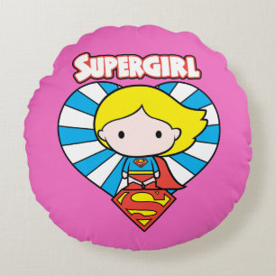 Chibi Supergirl Starburst Heart och Logotyp Rund Kudde
