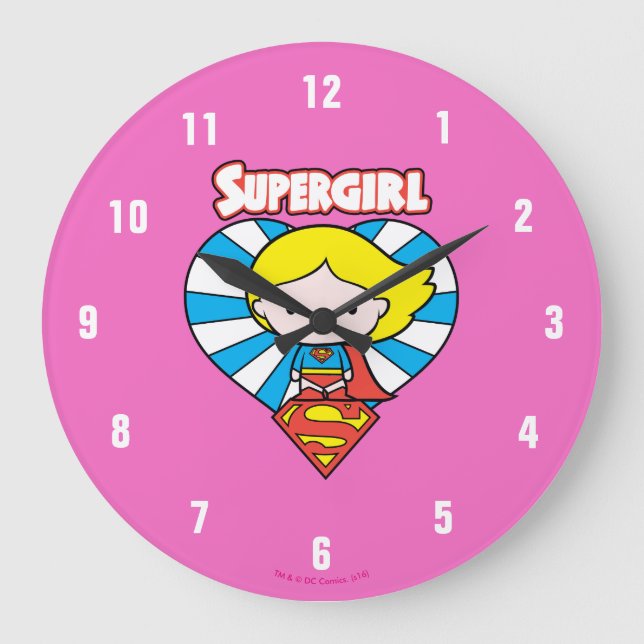 Chibi Supergirl Starburst Heart och Logotyp Stor Klocka (Framsida)
