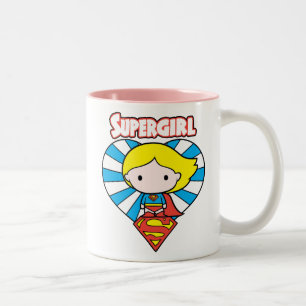 Chibi Supergirl Starburst Heart och Logotyp Två-Tonad Mugg