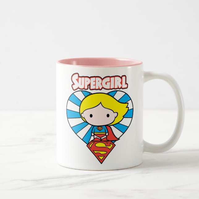 Chibi Supergirl Starburst Heart och Logotyp Två-Tonad Mugg (Höger)