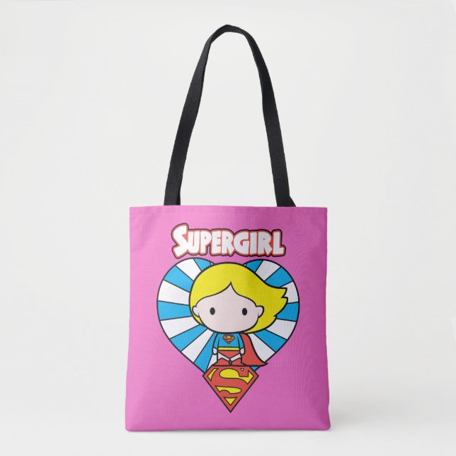Chibi Supergirl Starburst Heart och Logotyp Tygkasse (Framsida)