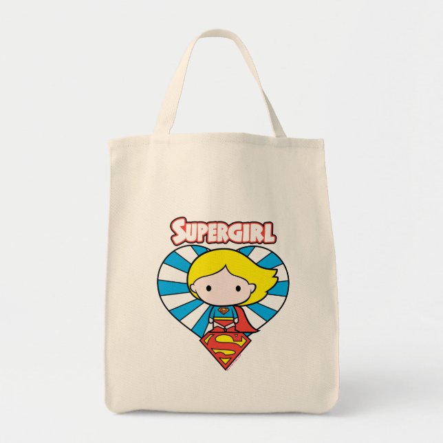 Chibi Supergirl Starburst Heart och Logotyp Tygkasse (Framsidan)