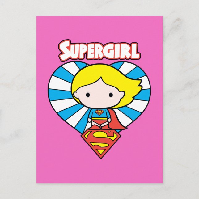 Chibi Supergirl Starburst Hjärtlogo Vykort (Framsida)