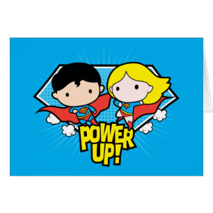 Chibi Superman och Chibi Supergirl Power Up! Hälsningskort