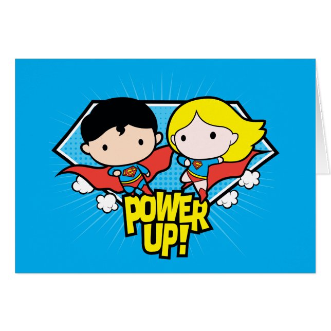 Chibi Superman och Chibi Supergirl Power Up! Hälsningskort (Framsidan Horizontal)