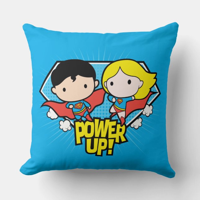 Chibi Superman och Chibi Supergirl Power Up! Kudde (Framsida)