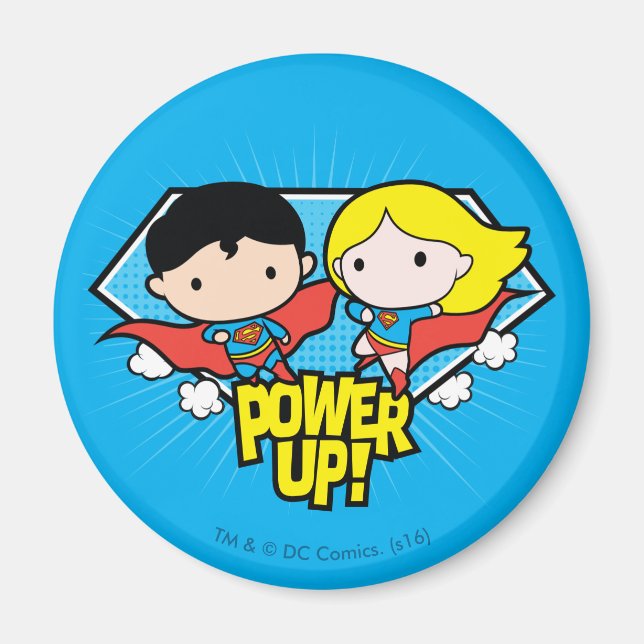 Chibi Superman och Chibi Supergirl Power Up! Magnet (Framsidan)
