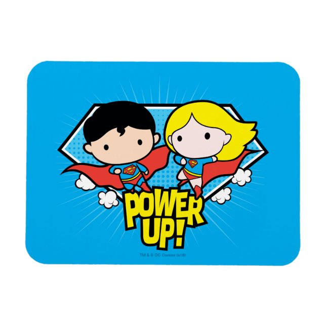 Chibi Superman och Chibi Supergirl Power Up! Magnet (Horisontell)