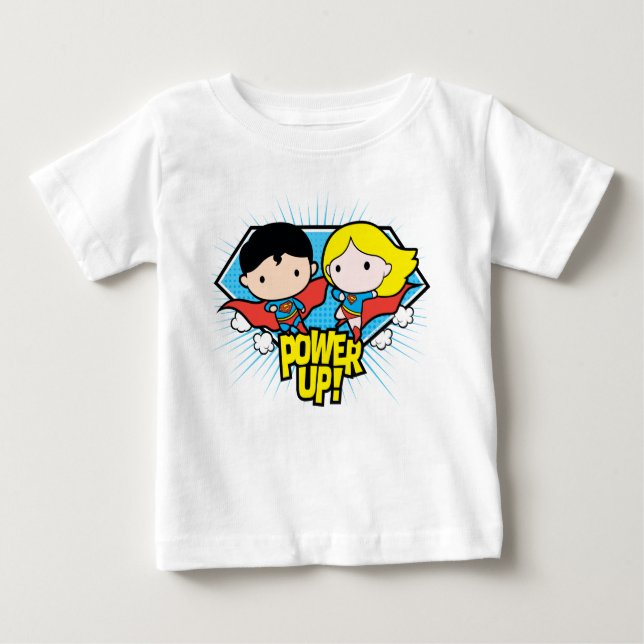 Chibi Superman och Chibi Supergirl Power Up! T Shirt (Framsida)
