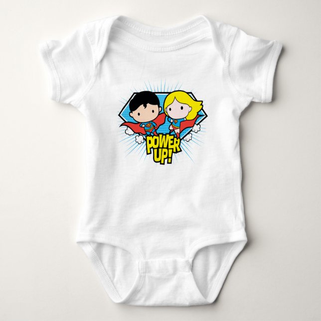 Chibi Superman och Chibi Supergirl Power Up! T-shirt (Framsida)