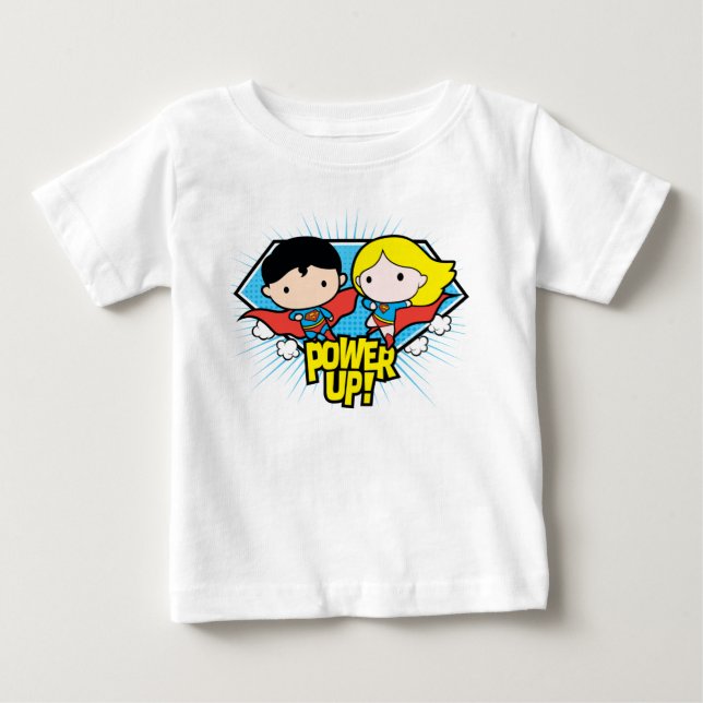 Chibi Superman och Chibi Supergirl Power Up! T Shirt (Framsida)