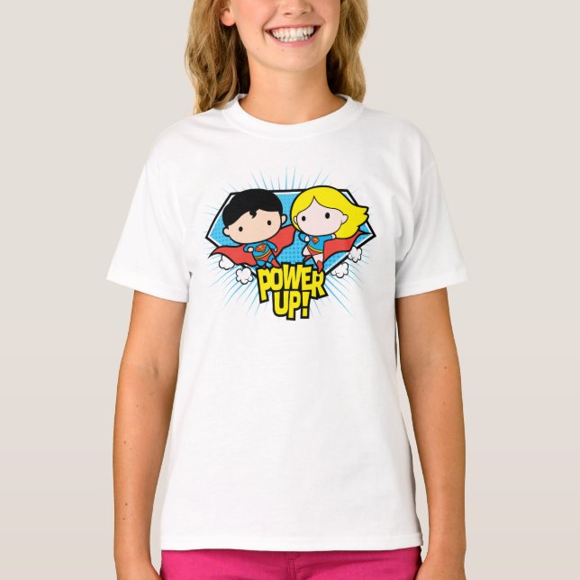 Chibi Superman och Chibi Supergirl Power Up! T-shirt (Framsida)